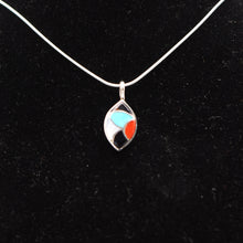 Load image into Gallery viewer, Zuni Channel Inlay Pendant – Sterling Silver with Turquoise, Coral, Mother of Pearl &amp; Onyx
