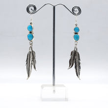 Load image into Gallery viewer, Navajo Turquoise Feathers Earrings in Sterling Silver
