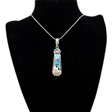 Load image into Gallery viewer, Zuni Sunface Pendant – Sterling Silver with Channel Inlay in Turquoise, Coral &amp; Mother of Pearl
