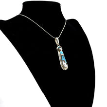 Load image into Gallery viewer, Zuni Sunface Pendant – Sterling Silver with Channel Inlay in Turquoise, Coral &amp; Mother of Pearl
