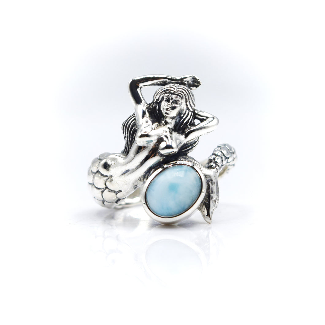 Larimar Mermaid Ring 925 Silver