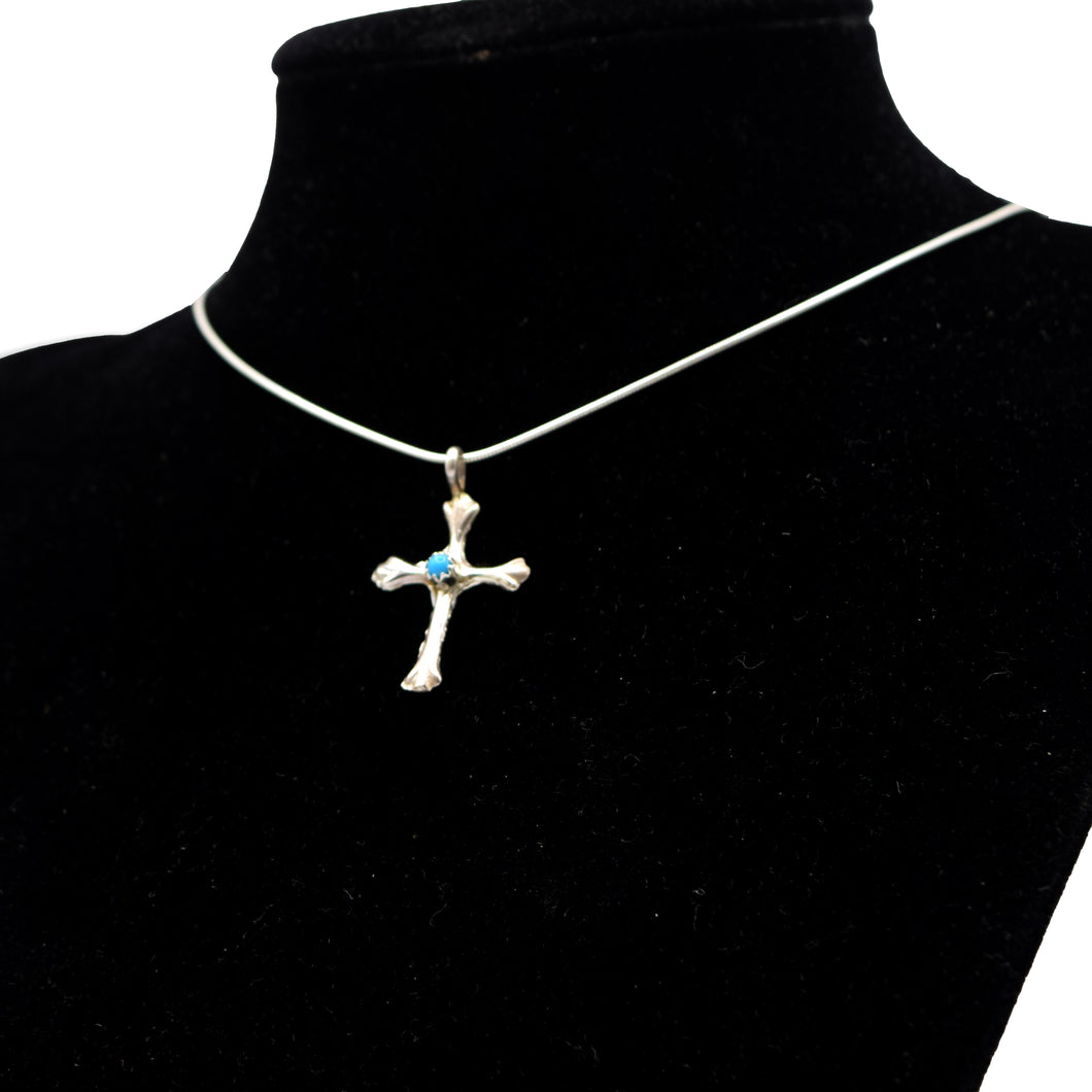 Zuni Cross Pendant – Sterling Silver with Turquoise