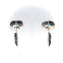 Load image into Gallery viewer, Navajo Turquoise Bear Earrings in Sterling Silver
