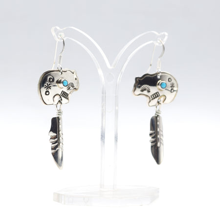 Navajo Turquoise Bear Earrings in Sterling Silver
