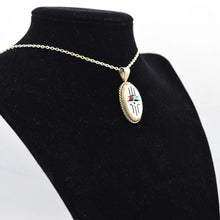 Load image into Gallery viewer, Zuni, 925 Silver Turquoise, Coral, Onyx, Mother of Pearl Mosaic Inlay Sunface Pendant
