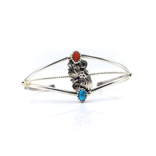 Load image into Gallery viewer, Navajo Bracelet with Turquoise and Coral in Sterling Silver
