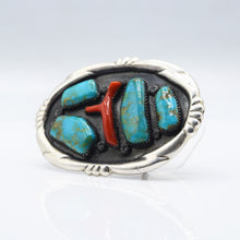 Load image into Gallery viewer, Navajo, Turquoise, Coral and Silver Belt Buckle
