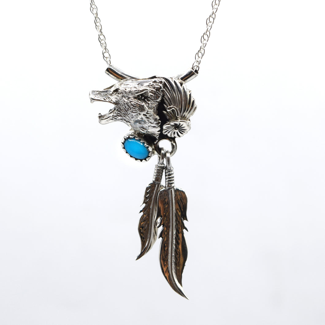 Navajo Howling Wolf Pendant in 925 Silver