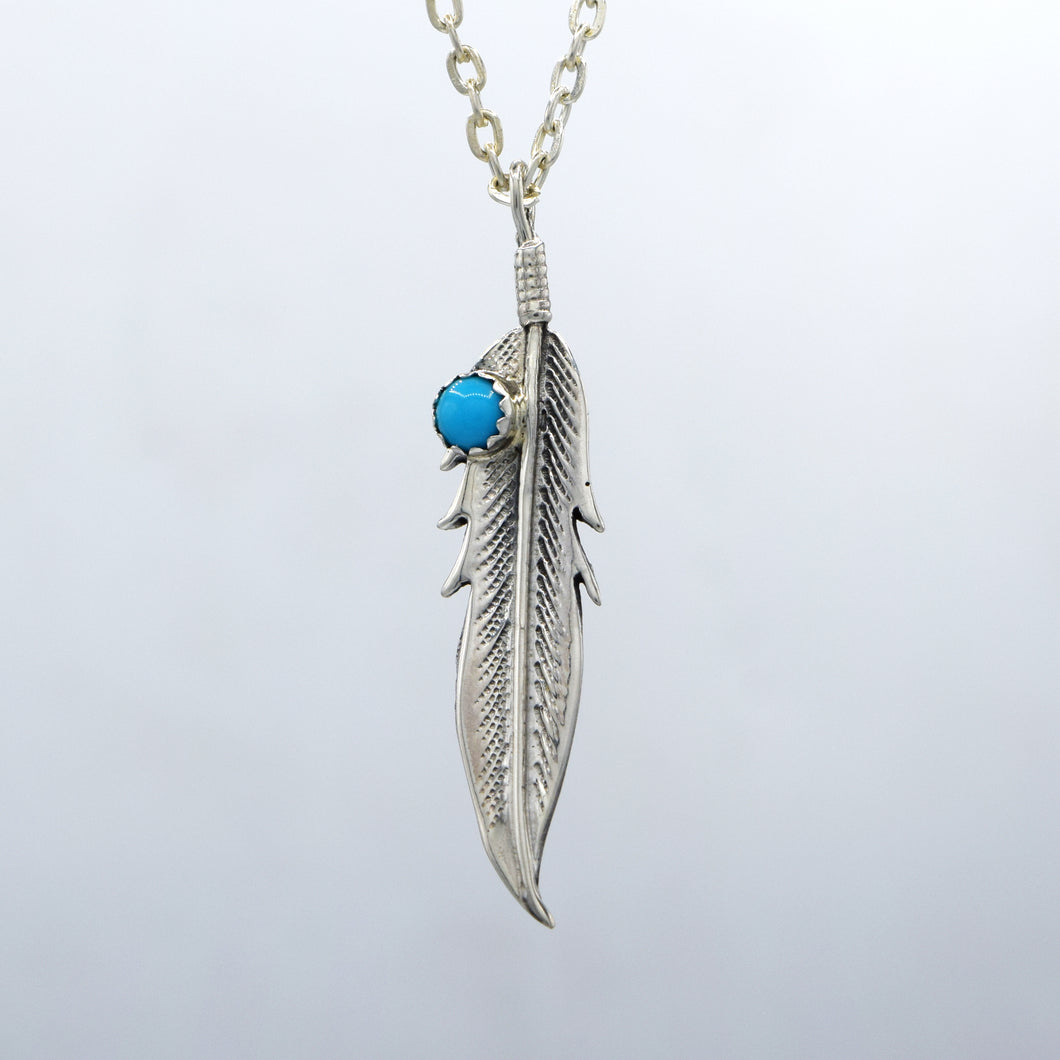 Navajo Feather Turquoise Pendant in 925 Silver