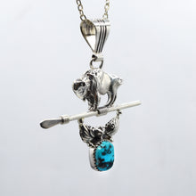 Load image into Gallery viewer, Navajo Buffalo Turquoise Pendant in 925 Silver
