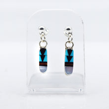 Load image into Gallery viewer, Zuni Turquoise, Coral, Onix and Mother of Pearl Earrings in 925 Silver
