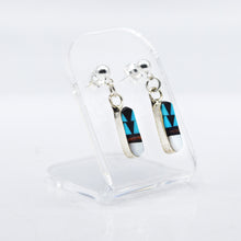 Load image into Gallery viewer, Zuni Turquoise, Coral, Onix and Mother of Pearl Earrings in 925 Silver
