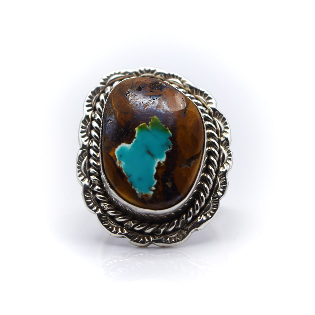 Navajo, 925 Silver Overlay and Boulder Turquoise Ring