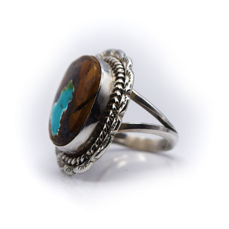 Navajo, 925 Silver Overlay and Boulder Turquoise Ring