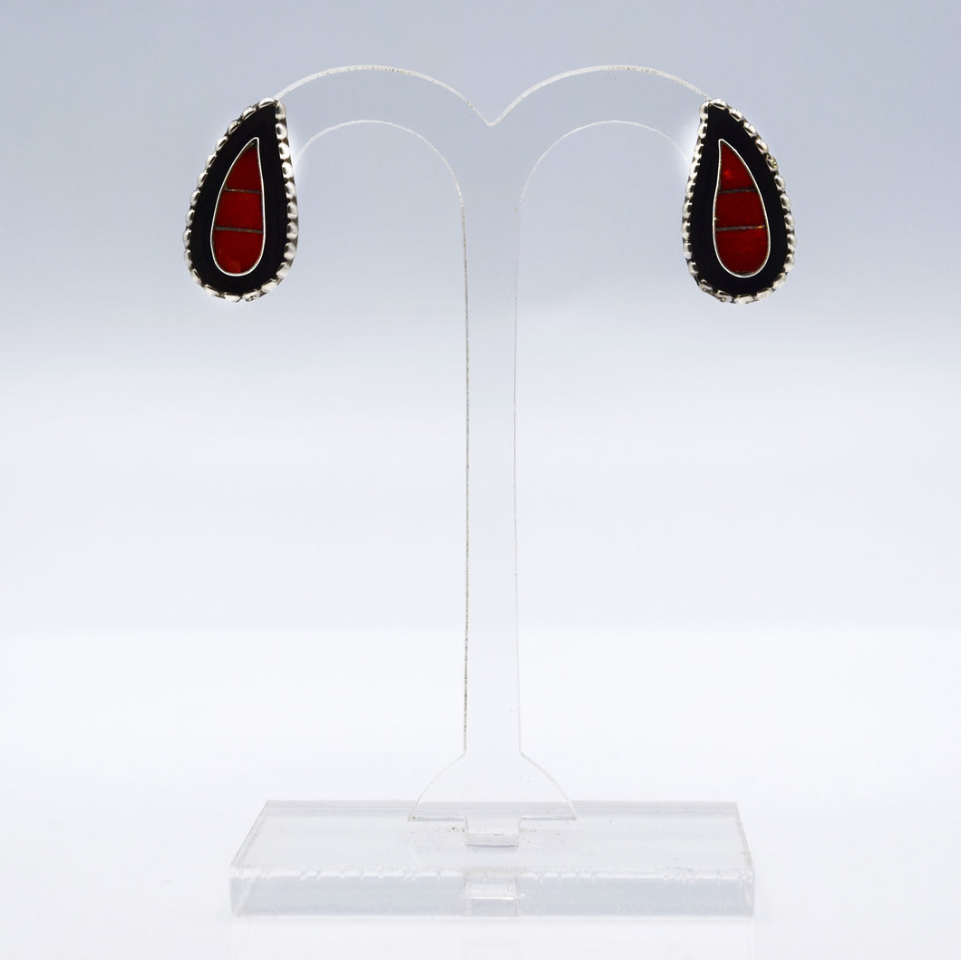 Zuni, 925 Silver Channeled Inlay Coral Earrings