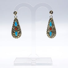 Load image into Gallery viewer, Zuni, 925 Silver Channeled Inlay Turquoise, Spiny Oyster,Coral Earrings
