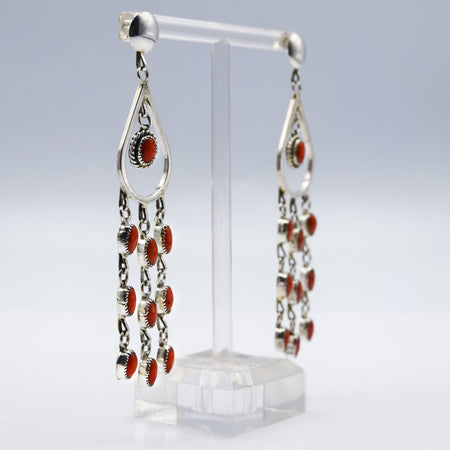Navajo, 925 Silver Overlay Coral Earrings