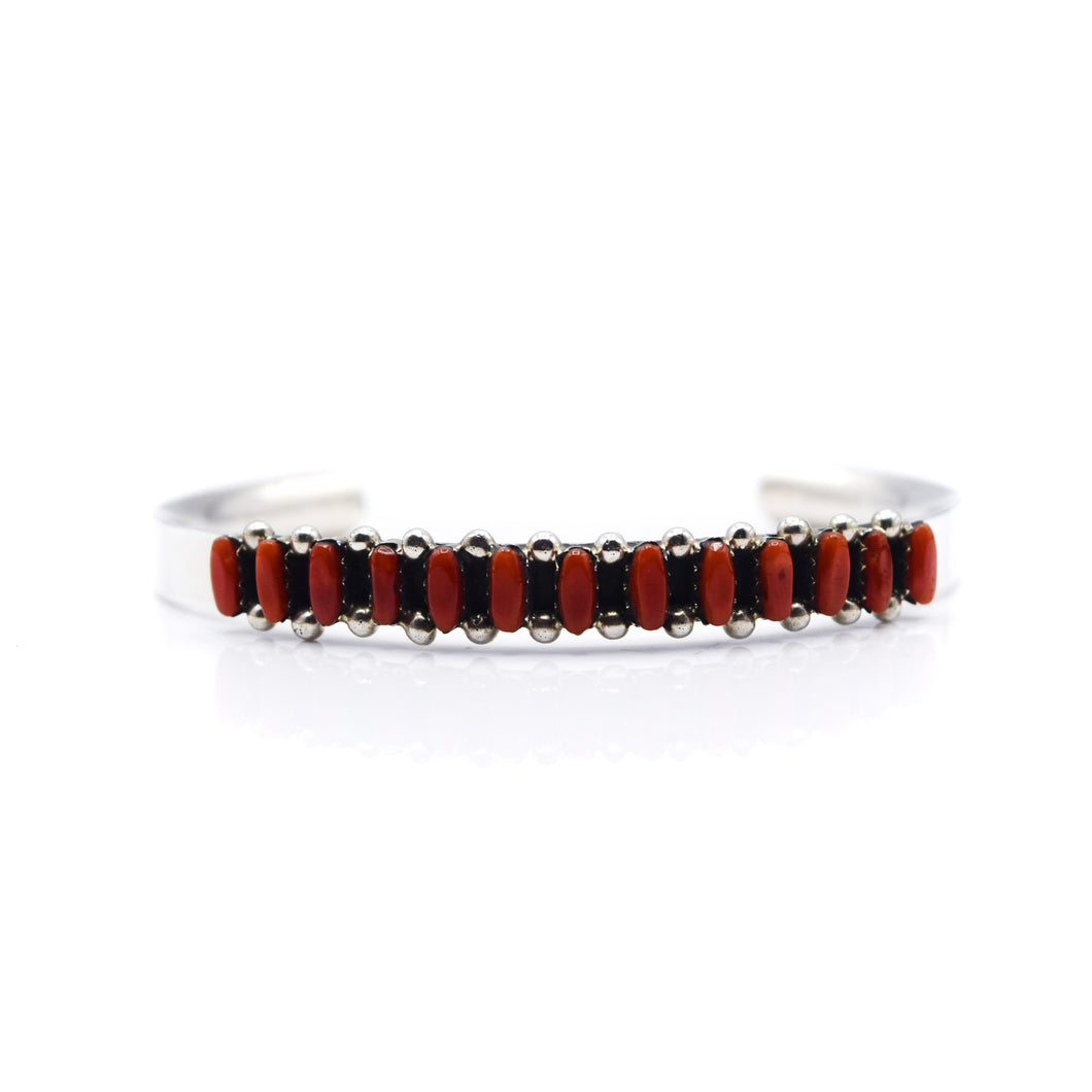 Zuni coral cluster Inlay 925 Silver bracelet