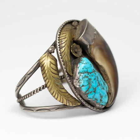 Navajo 925 Silver Overlay Vintage Bear Claw Bracelet