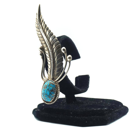 Navajo Silver Feather Pin with Turquoise