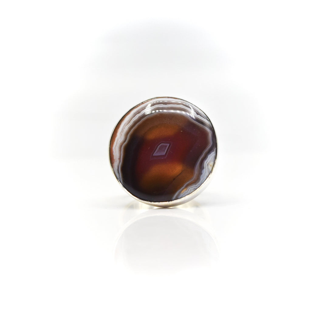 Red Banded Agate Ring in 925 Silver