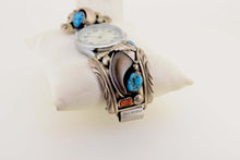 Load image into Gallery viewer, Navajo, Bear Claw, Turquoise and Coral Watch
