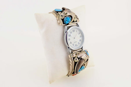 Navajo, Bear Claw, Turquoise and Coral Watch