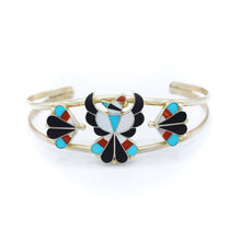 Load image into Gallery viewer, Zuni channeled inlay 925 Silver Thunderbird bracelet
