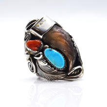 Load image into Gallery viewer, Navajo 925 Silver Bear Claw Bracelet with Turquoise and Coral
