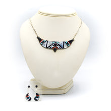 Load image into Gallery viewer, Zuni 925 Silver Mosaic Inlay Necklace and Earrings Set
