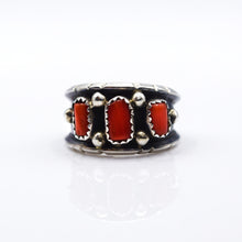 Load image into Gallery viewer, Navajo Multi-stone Coral Ring in Sterling Silver
