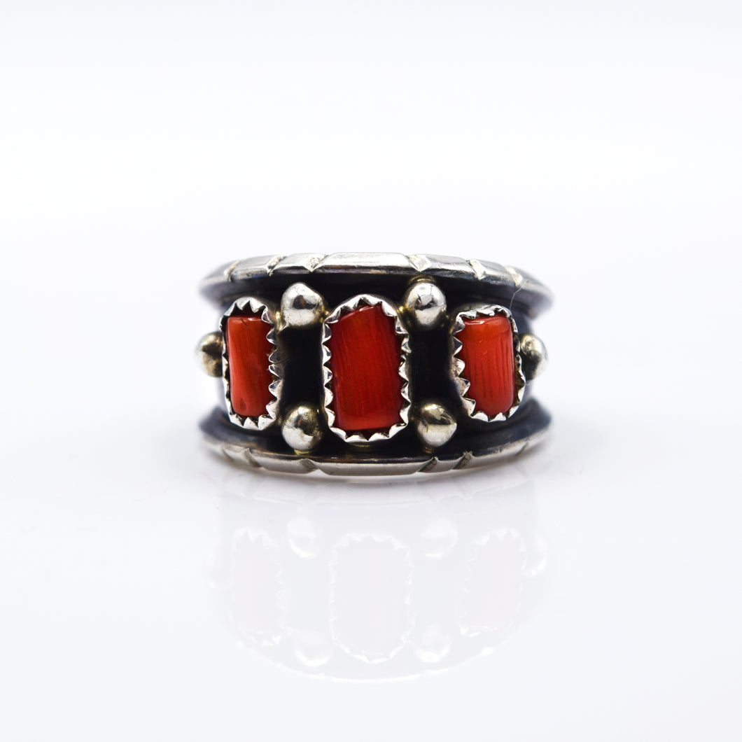 Navajo Multi-stone Coral Ring in Sterling Silver