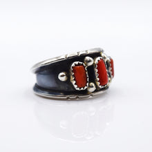 Load image into Gallery viewer, Navajo Multi-stone Coral Ring in Sterling Silver
