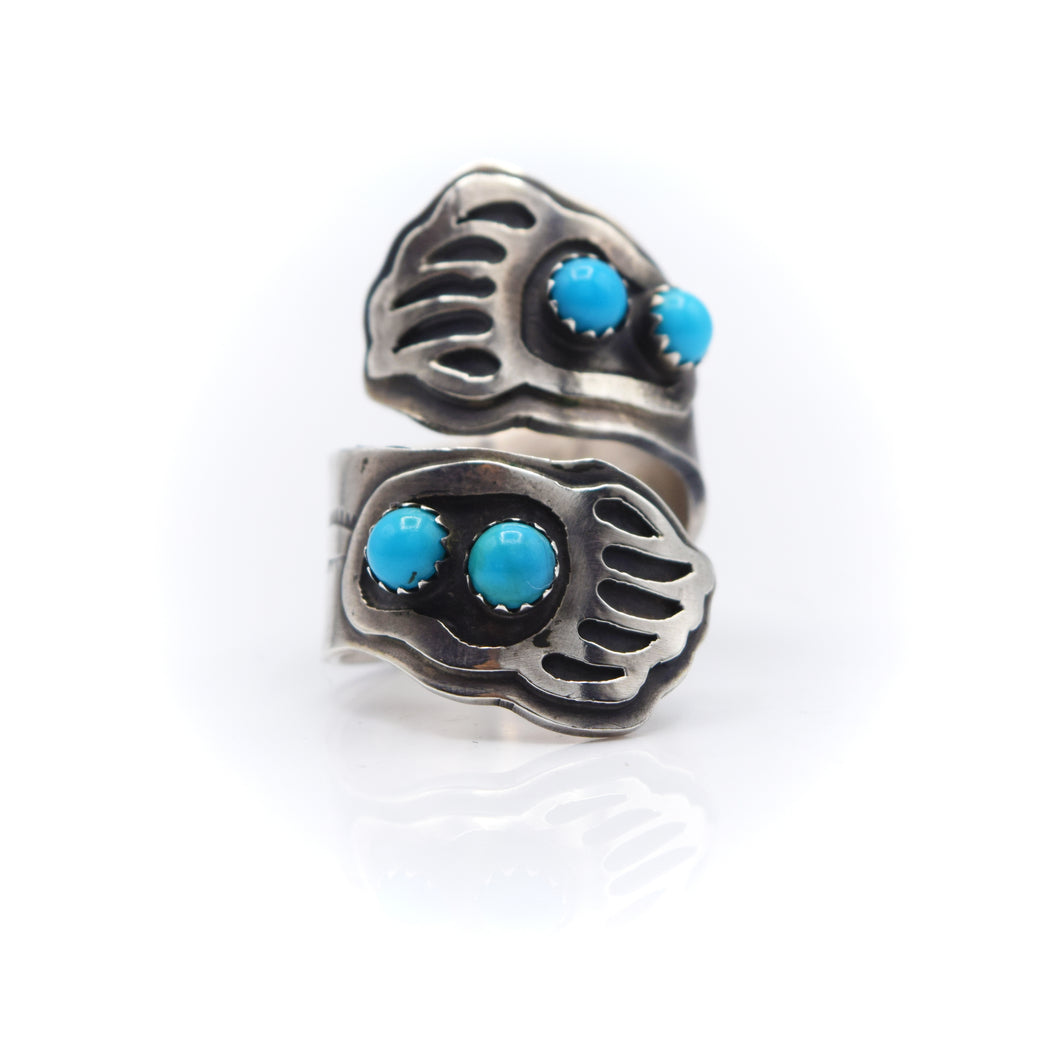 Navajo Multi-stone Bear Claw ring with Turquoise in 925 Silver
