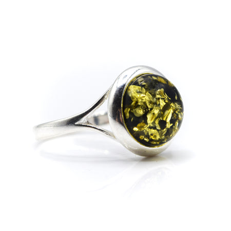 Green Amber Ring 925 Silver