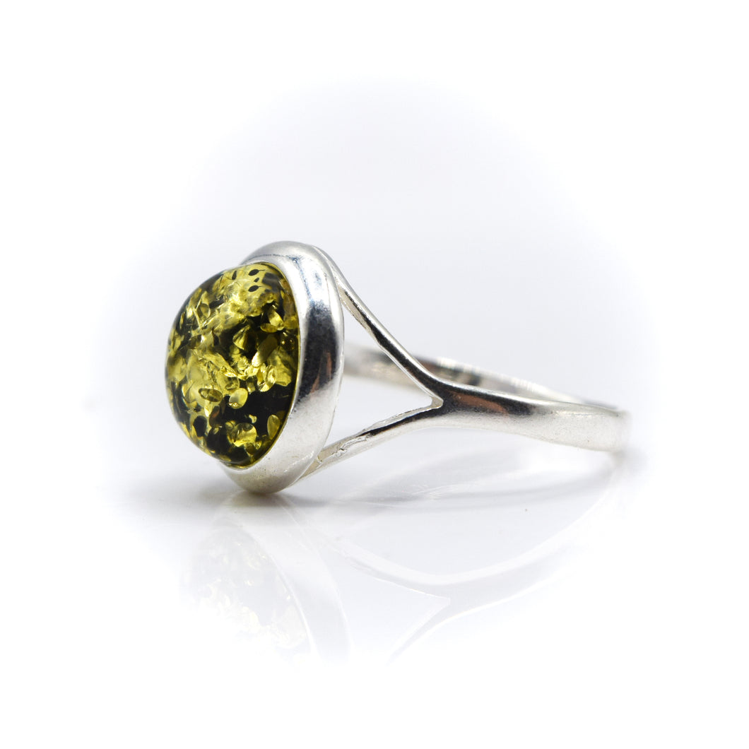 Green Amber Ring 925 Silver