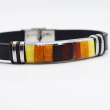 Load image into Gallery viewer, Stainless Steel and Leather Amber Bracelet
