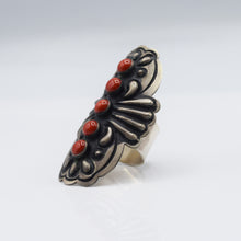 Load image into Gallery viewer, Navajo Coral multistone ring in Sterling Silver
