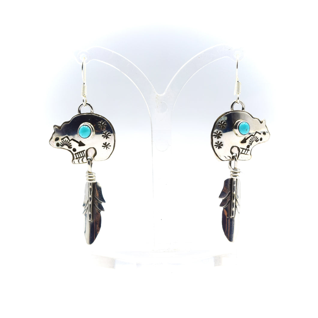 Navajo Turquoise Bear earrings in sterling silver