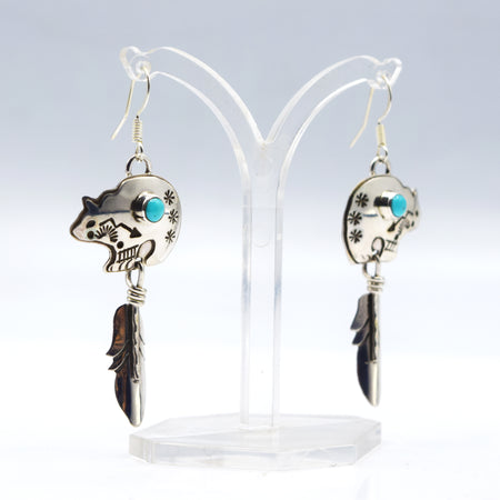 Navajo Turquoise Bear earrings in sterling silver