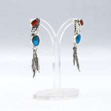 Load image into Gallery viewer, Navajo Turquoise and coral Earrings in sterling silver
