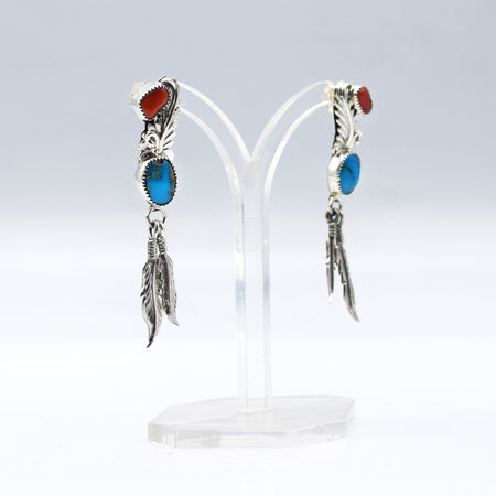 Navajo Turquoise and coral Earrings in sterling silver
