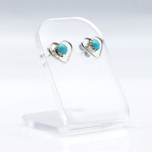 Load image into Gallery viewer, Zuni Turquoise heart earrings in sterling silver
