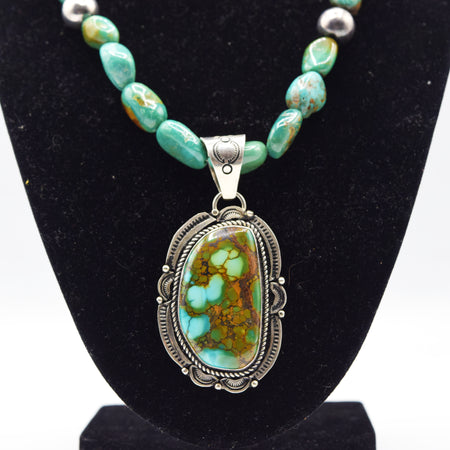 Navajo Green Turquoise Necklace in Sterling Silver