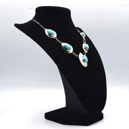 Navajo Turquoise Necklace and earrings Set in Sterling Silver