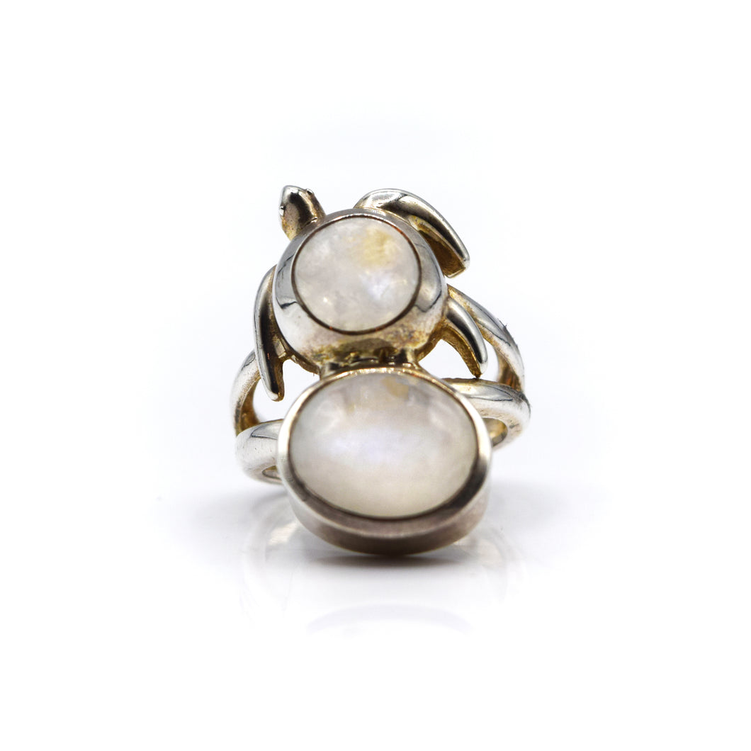 Moonstone Turtle Ring 925 Silver
