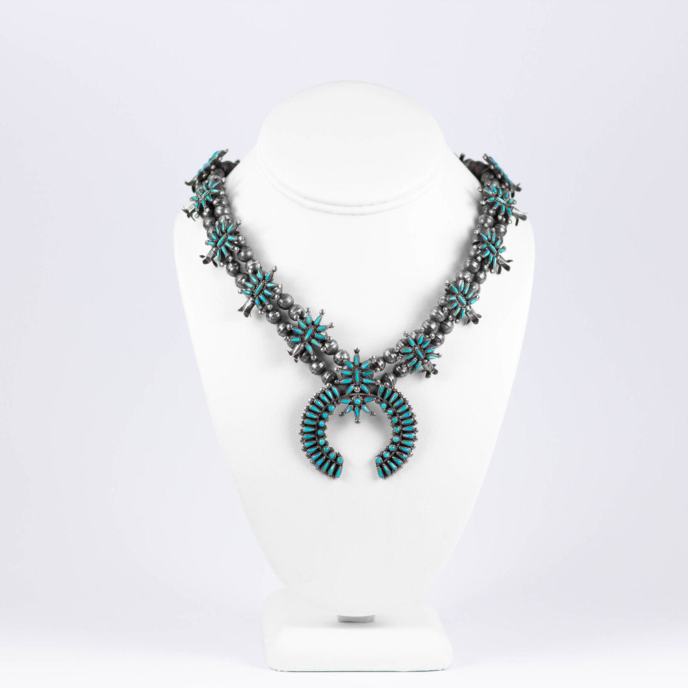 Zuni 925 Silver Vintage Squash Blossom Necklace – Two Feathers