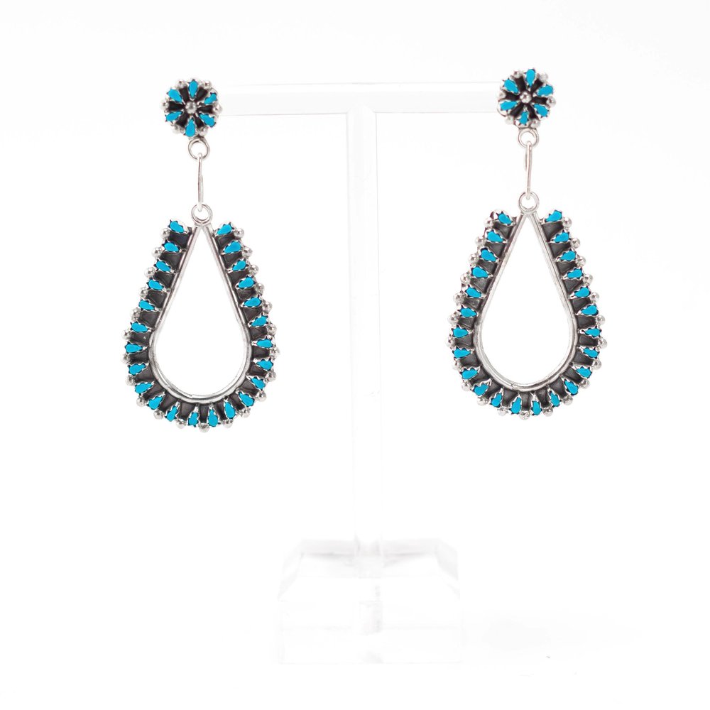 Zuni, Petit Point Turquoise and Silver Earrings