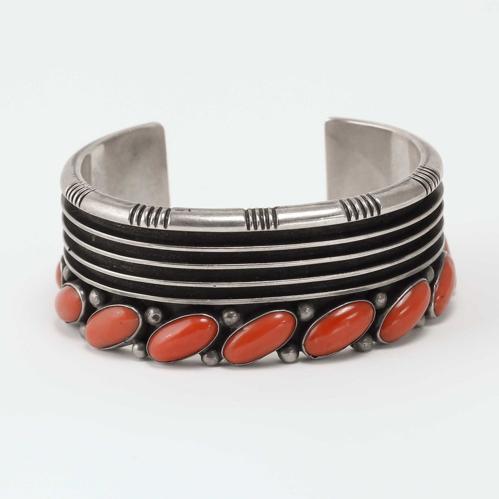 Navajo 925 Silver Multi Stone Coral Bracelet