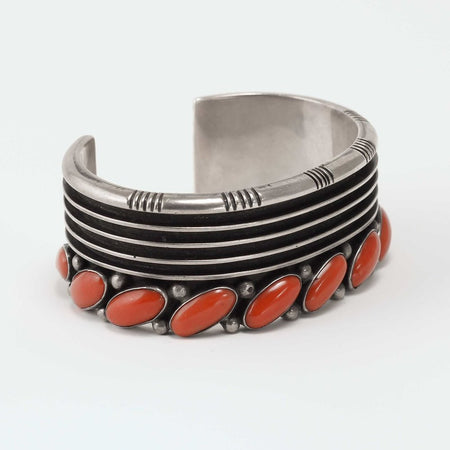 Navajo 925 Silver Multi Stone Coral Bracelet